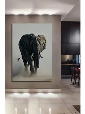 Yağlı Boya Görünümlü Heybetli Afrika Fil Ev/işyeri/ofis Kare Tablo Dekoratif Ahşap Dekoratif