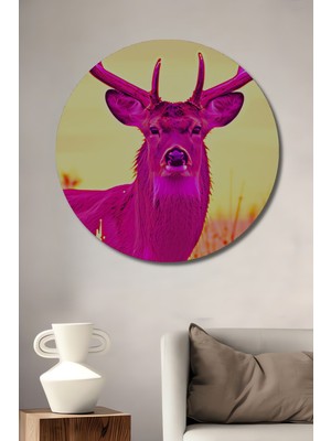 Fuşya Geyik Dijital Sanat Ev/işyeri/ofis Yuvarlak Tablo Dekoratif Ahşap Dekoratif