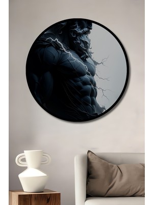 Çerçeve Görünümlü Tanrı Zeus Yağlı Boya Görünümlü Dekoratif Ahşap Ev/işyeri/ofis Yuvarlak Tablo