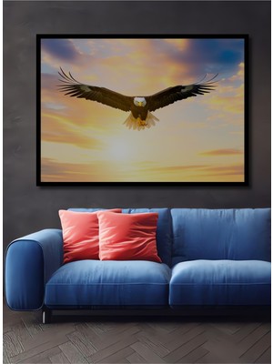 Çerçeve Görünümlü Süzülen Kartal Yağlı Boya Görünümlü Dekoratif Ahşap Ev/işyeri/ofis Kare Tablo