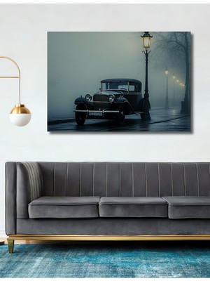 Nostaljik Sisli Şehir Arabası Yağlı Boya Görünümlü Dekoratif Ahşap Ev/işyeri/ofis Kare Tablo