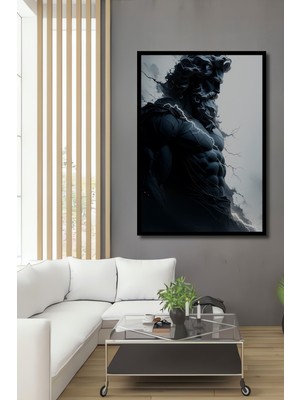 Çerçeve Görünümlü Tanrı Zeus Yağlı Boya Görünümlü Dekoratif Ahşap Ev/işyeri/ofis Kare Tablo