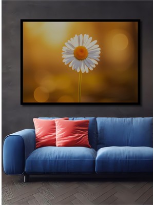 Çerçeve Görünümlü Güneşte Açan Papatya Yağlı Boya Görünümlü Dekoratif Ahşap Işyeri/ofis Kare Tablo