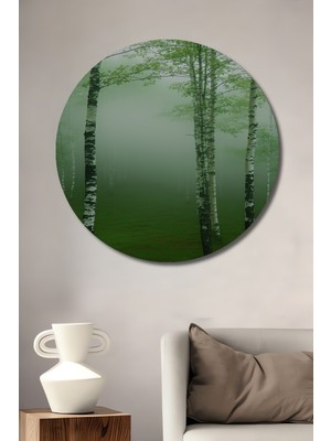 Sisli Huş Ormanı Yağlı Boya Görünümlü Dekoratif Ahşap Ev/işyeri/ofis Yuvarlak Tablo