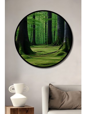 Çerçeve Görünümlü Yeşil Orman Masalı Dekoratif Ahşap Ev/işyeri/ofis Yuvarlak Tablo