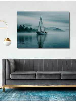 Sisli Denizde Yelkenli Huzuru Yağlı Boya Görünümlü Dekoratif Ahşap Ev/işyeri/ofis Kare Tablo