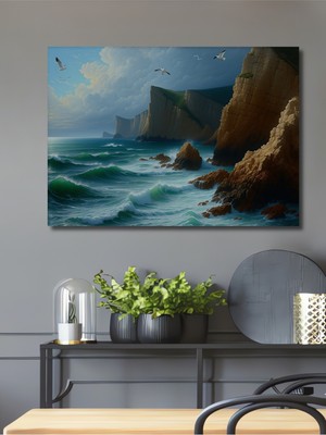Deniz Kenarı Uçurumlar Yağlı Boya Görünümlü Dekoratif Ahşap Ev/işyeri/ofis Kare Tablo