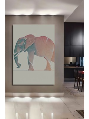 Çizgisel Fil Desenli Pastel Tonlarda Fil Ev/işyeri/ofis Dekoratif Ahşap Kare Tablosu