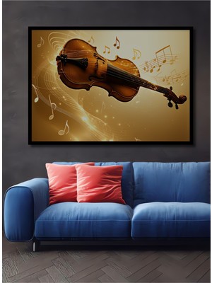 Çerçeve Görünümlü Altın Rüyası Keman Yağlı Boya Görünümlü Dekoratif Ahşap Ev/işyeri/ofis Kare Tablo