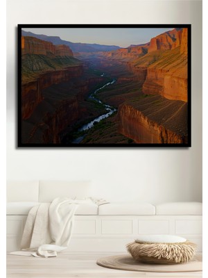 Çerçeve Görünümlü Büyük Kanyonun Muhteşem Manzarası Yağlı Boya Görünümlü Ahşap Ofis Kare Tablo