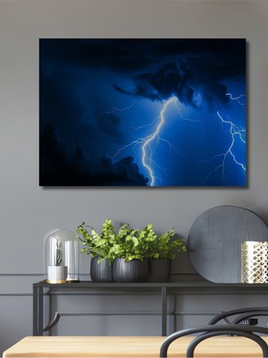 Elektrik Mavisi Fırtına Yağlı Boya Görünümlü Dekoratif Ahşap Ev/işyeri/ofis Kare Tablo