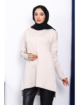 Taş Kol Fermuarlı Soğuk Iplik Triko Tunik