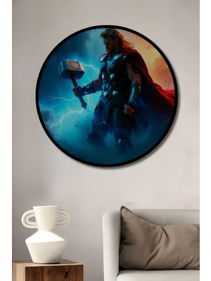 Çerçeve Görünümlü Thor Çekiç Mjolnir Fırtına Tanrısı Yağlı Boya Görünümlü Ahşap Ofis Tablo