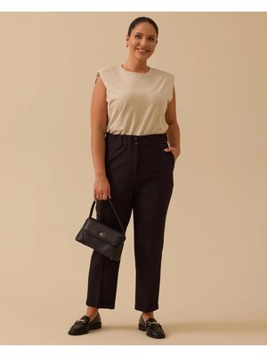 Karma Gala-Xi Büyük Beden Elastik Bel Bilek Boy Pantolon 10002521014024 Siyah