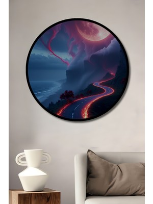 Çerçeve Görünümlü Kızıl Ayın Büyülü Yolu Dekoratif Ahşap Ev/işyeri/ofis Yuvarlak Tablo