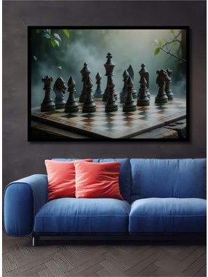 Çerçeve Görünümlü Doğanın Satranç Dansı Yağlı Boya Görünümlü Dekoratif Ahşap Işyeri/ofis Kare Tablo