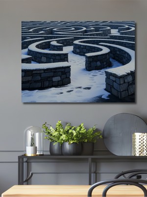 Kar Labirenti Taş Duvarlar Dekoratif Ahşap Ev/işyeri/ofis Kare Tablo