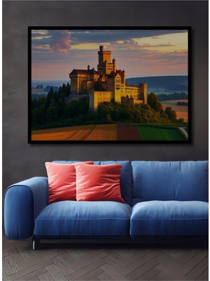 Çerçeve Görünümlü Masalsı Şato Yağlı Boya Görünümlü Dekoratif Ahşap Ev/işyeri/ofis Kare Tablo