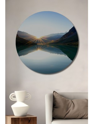 Dağların Aşkı Suluboya Görünümlü Dekoratif Ahşap Ev/işyeri/ofis Yuvarlak Tablo