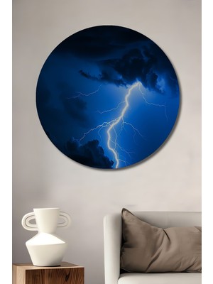 Elektrik Mavisi Fırtına Yağlı Boya Görünümlü Dekoratif Ahşap Ev/işyeri/ofis Yuvarlak Tablo