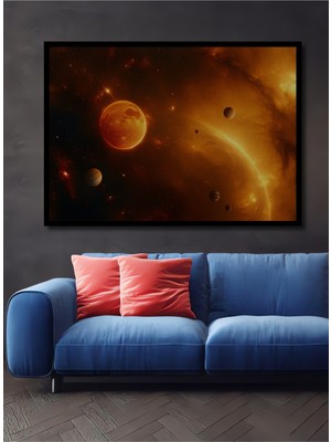 Çerçeve Görünümlü Güneş Sistemi Yağlı Boya Görünümlü Dekoratif Ahşap Ev/işyeri/ofis Kare Tablo