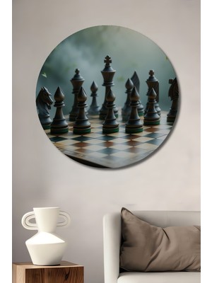 Doğanın Satranç Dansı Yağlı Boya Görünümlü Dekoratif Ahşap Ev/işyeri/ofis Yuvarlak Tablo