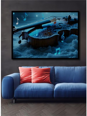 Çerçeve Görünümlü Karda Nota Yağlı Boya Görünümlü Dekoratif Ahşap Ev/işyeri/ofis Kare Tablo