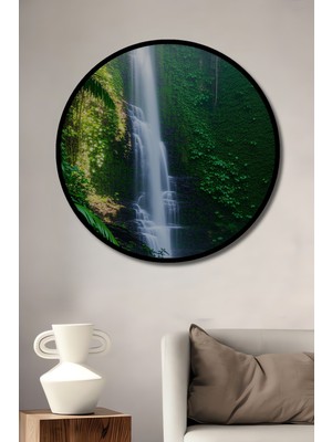 Çerçeve Görünümlü Tropikal Şelale Cenneti Manzarası Dekoratif Ahşap Ev/işyeri/ofis Yuvarlak Tablo