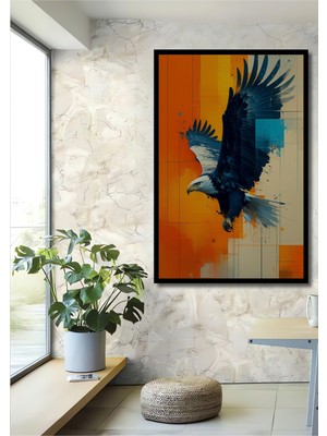 Çerçeve Görünümlü Soyut Modern Sanat Kartal Yağlı Boya Görünümlü Dekoratif Ahşap Ofis Kare Tablo