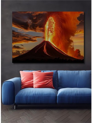 Ateş Dansı Yağlı Boya Görünümlü Yanardağ Ev/işyeri/ofis Dekoratif Ahşap Kare Tablo