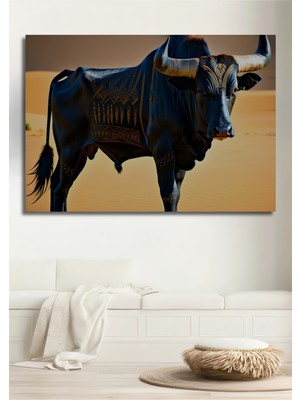 Efsanevi Boğa Yağlı Boya Görünümlü Dekoratif Ahşap Ev/işyeri/ofis Kare Tablo