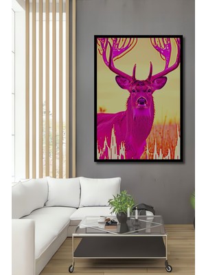 Çerçeve Görünümlü Fuşya Geyik Dijital Sanat Ev/işyeri/ofis Kare Tablo Dekoratif Ahşap Dekoratif