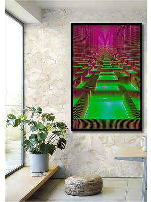 Çerçeve Görünümlü Neon Işıklar Labirenti Soyut Sanat Dekoratif Ahşap Ev/işyeri/ofis Kare Tablo