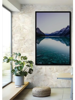 Çerçeve Görünümlü Buzul Göl Manzarası Yağlı Boya Görünümlü Dekoratif Ahşap Işyeri/ofis Kare Tablo