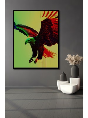 Çerçeve Görünümlü Neon Kartal Yağlı Boya Görünümlü Dekoratif Ahşap Ev/işyeri/ofis Kare Tablo