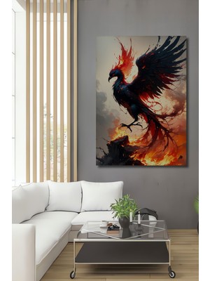 Ateş Kuşu Phoenix Yağlı Boya Görünümlü Dekoratif Ahşap Ev/işyeri/ofis Kare Tablo