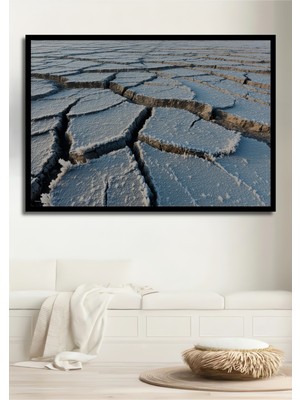 Çerçeve Görünümlü Buzlu Çatlak Toprak Pastel Boya Görünümlü Dekoratif Ahşap Işyeri/ofis Kare Tablo