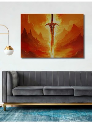 Alev Kılıç Efsanesi Yağlı Boya Görünümlü Dekoratif Ahşap Ev/işyeri/ofis Kare Tablo