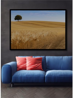 Çerçeve Görünümlü Sonsuz Buğday Tarlası Yağlı Boya Görünümlü Işyeri/ofis Dekoratif Ahşap Kare Tablo