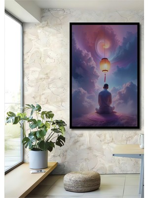 Çerçeve Görünümlü Huzurlu Meditasyon Yağlı Boya Görünümlü Dekoratif Ahşap Ev/işyeri/ofis Kare Tablo