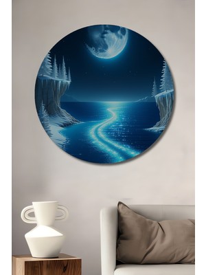 Buz Mavi Rüyalar Yağlı Boya Görünümlü Dekoratif Ahşap Ev/işyeri/ofis Yuvarlak Tablo