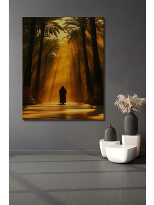 Altın Palmiye Işıkları Yağlı Boya Görünümlü Dekoratif Ahşap Ev/işyeri/ofis Kare Tablo