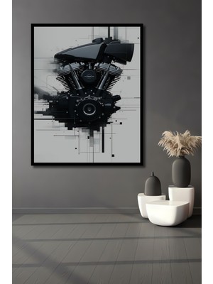 Çerçeve Görünümlü Siyah Beyaz Motor Blok Modern Sanat Dekoratif Ahşap Ev/işyeri/ofis Kare Tablo