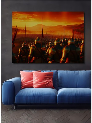 Altın Zırhlı Ordunun Destansı Yürüyüşü Yağlı Boya Görünümlü Dekoratif Ahşap Ev/işyeri/ofis Tablo