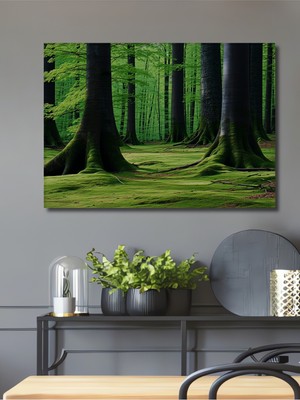 Yeşil Orman Masalı Dekoratif Ahşap Ev/işyeri/ofis Kare Tablo