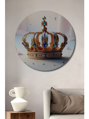 Altın Taç Yağlı Boya Görünümlü Dekoratif Ahşap Ev/işyeri/ofis Yuvarlak Tablo