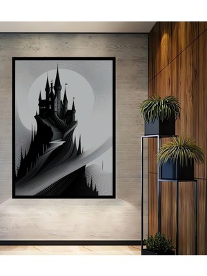 Çerçeve Görünümlü Gotik Şato Kara Kalem Görünümlü Dekoratif Ahşap Ev/işyeri/ofis Kare Tablo