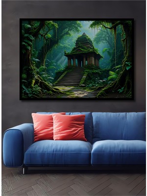 Çerçeve Görünümlü Yağlı Boya Görünümlü Orman Tapınağı Dekoratif Ahşap Ev/işyeri/ofis Kare Tablo