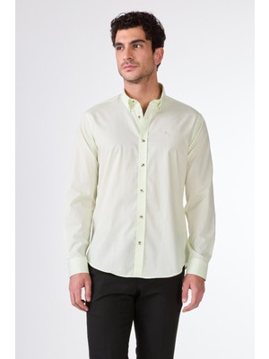 Dufy Erkek Slim Fit Uzun Kol Yeşil Desenli Gömlek