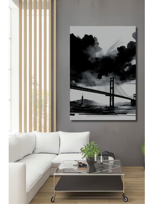 Golden Gate Köprüsü Siyah Beyaz Sulu Boya Görünümlü Sanat Ev/işyeri/ofis Dekoratif Ahşap Kare Tablo